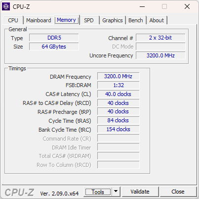 Hinterlegte Speichertimings des RAM-Kits bei 6.400 MHz.